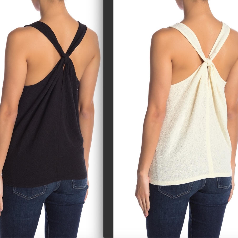 NWT $80 TWO Madewell Everly Twisted Racerback Tank Tops in Black and Cream - XS!
